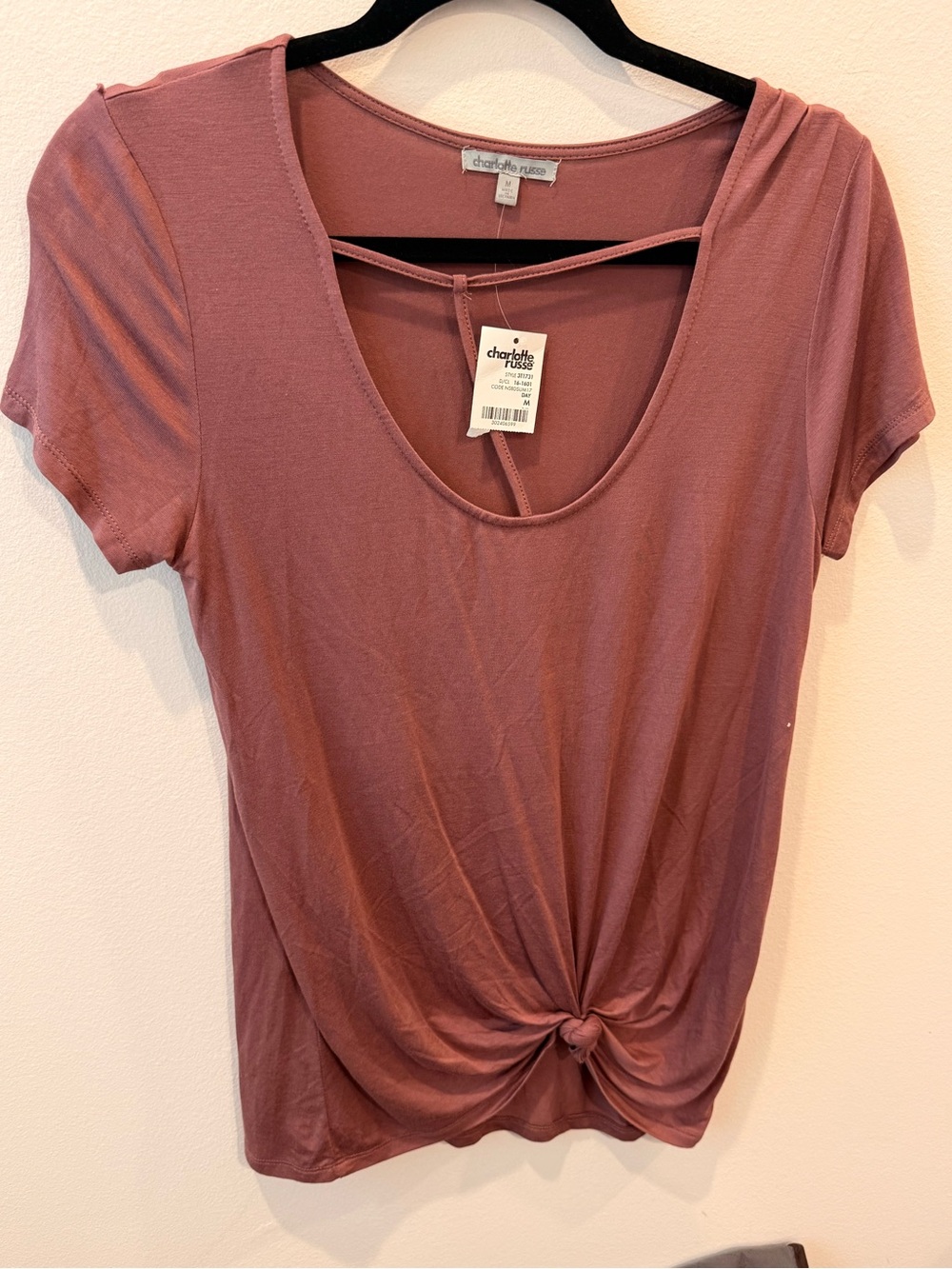 NWT Charlotte Russe Mauve Front Knot Cutout Top Size Medium